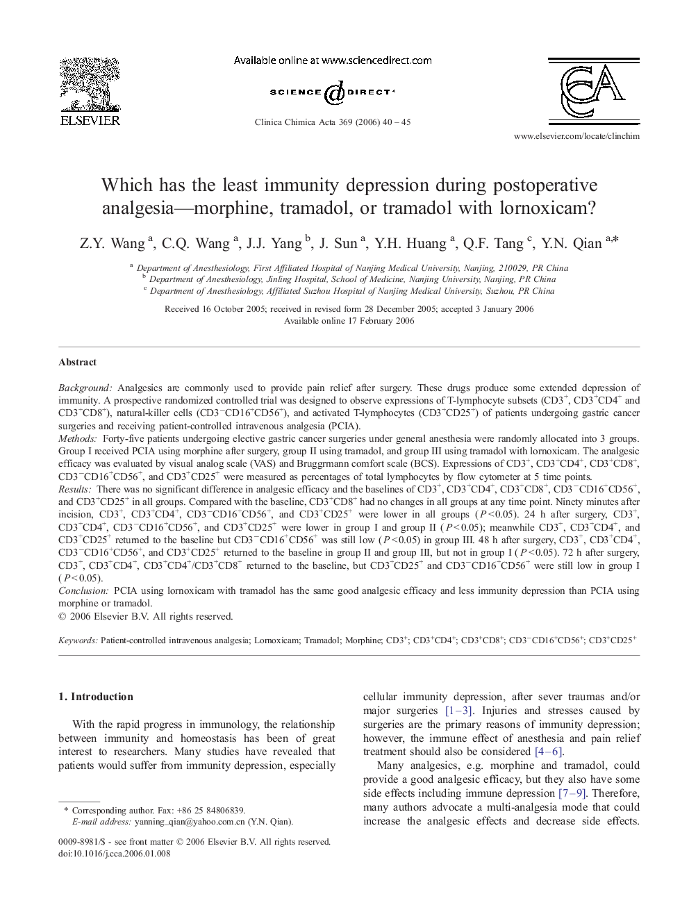 Which has the least immunity depression during postoperative analgesia—morphine, tramadol, or tramadol with lornoxicam?