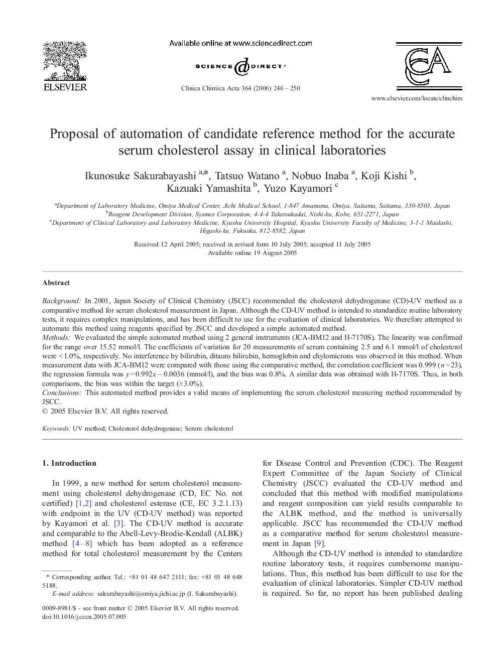 Proposal of automation of candidate reference method for the accurate serum cholesterol assay in clinical laboratories