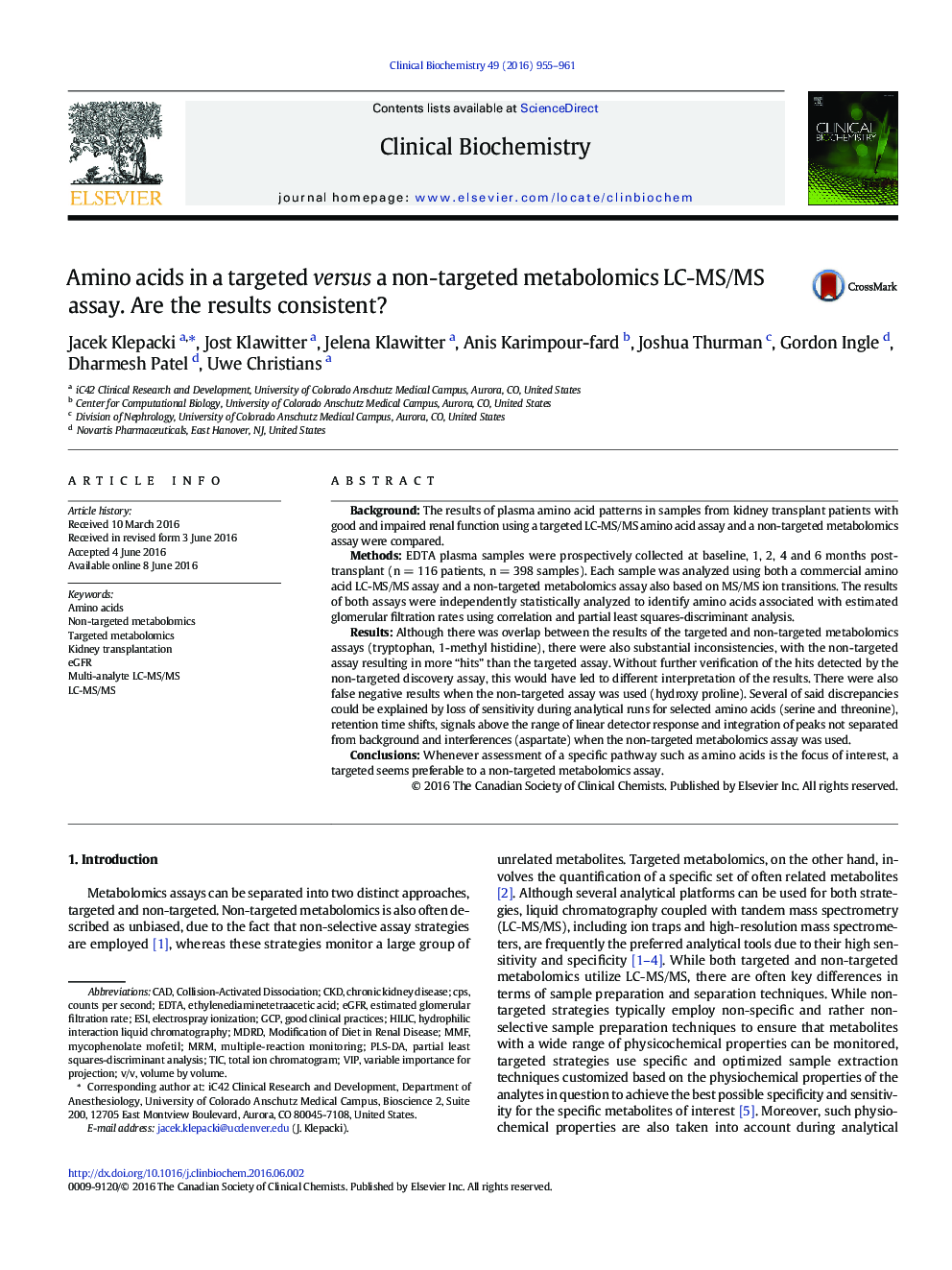 Amino acids in a targeted versus a non-targeted metabolomics LC-MS/MS assay. Are the results consistent?