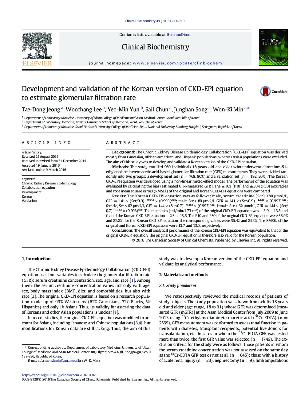 Development and validation of the Korean version of CKD-EPI equation to estimate glomerular filtration rate