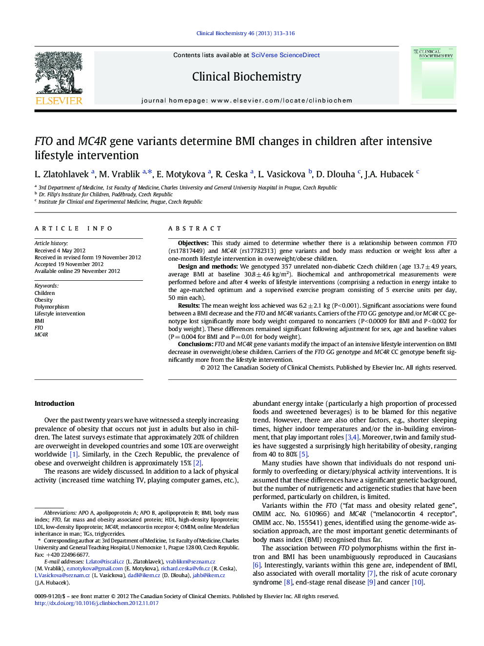 FTO and MC4R gene variants determine BMI changes in children after intensive lifestyle intervention