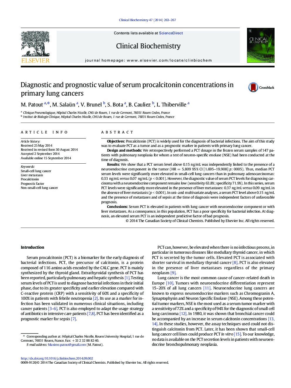 Diagnostic and prognostic value of serum procalcitonin concentrations in primary lung cancers