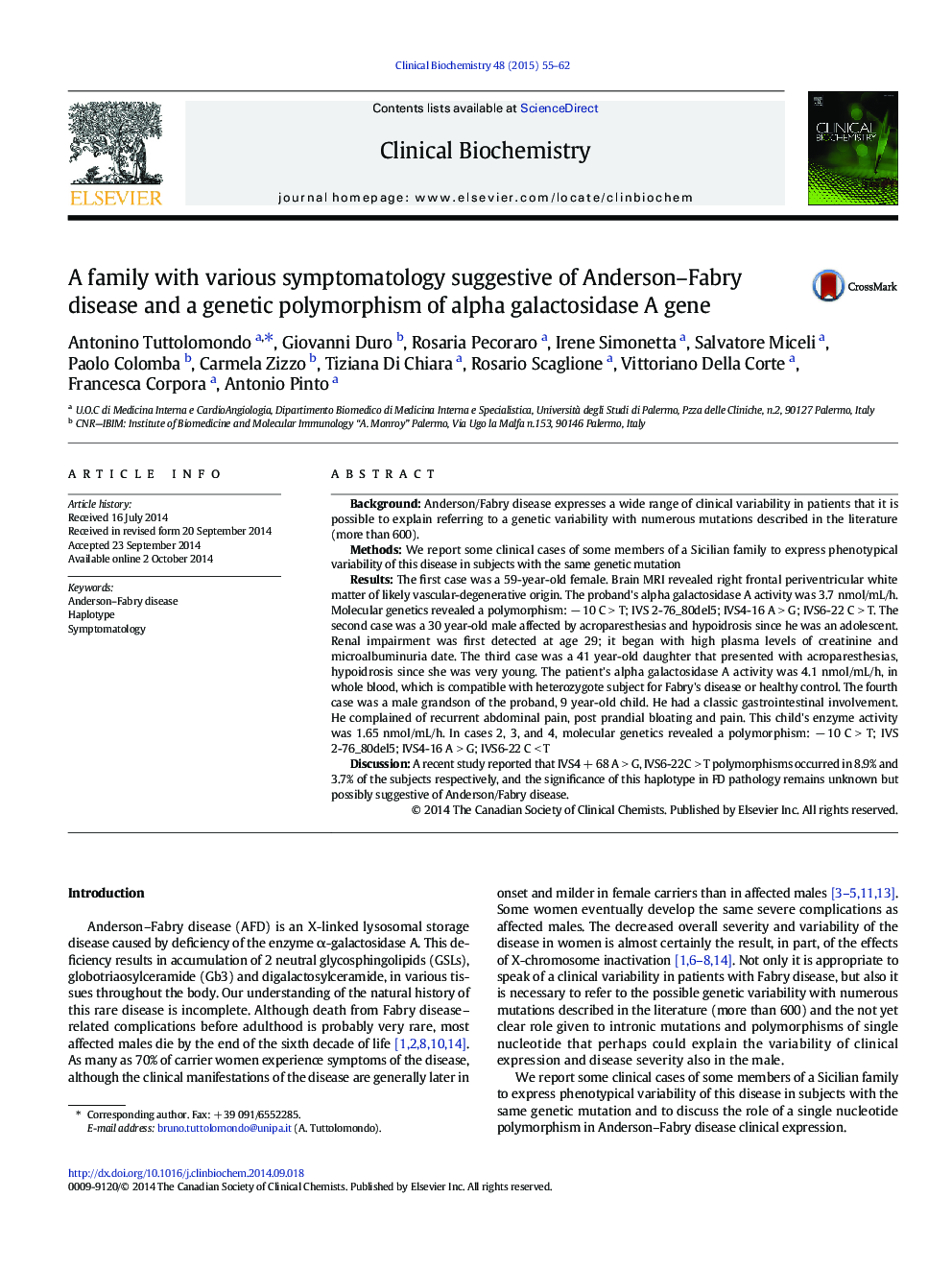 A family with various symptomatology suggestive of Anderson–Fabry disease and a genetic polymorphism of alpha galactosidase A gene