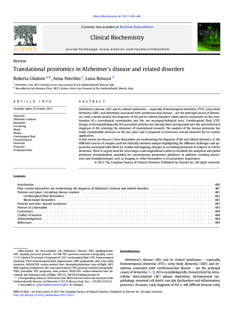 عکس صفحه اول مقاله: Translational proteomics in Alzheimer's disease and related disorders Translational proteomics in Alzheimer's disease and related disorders