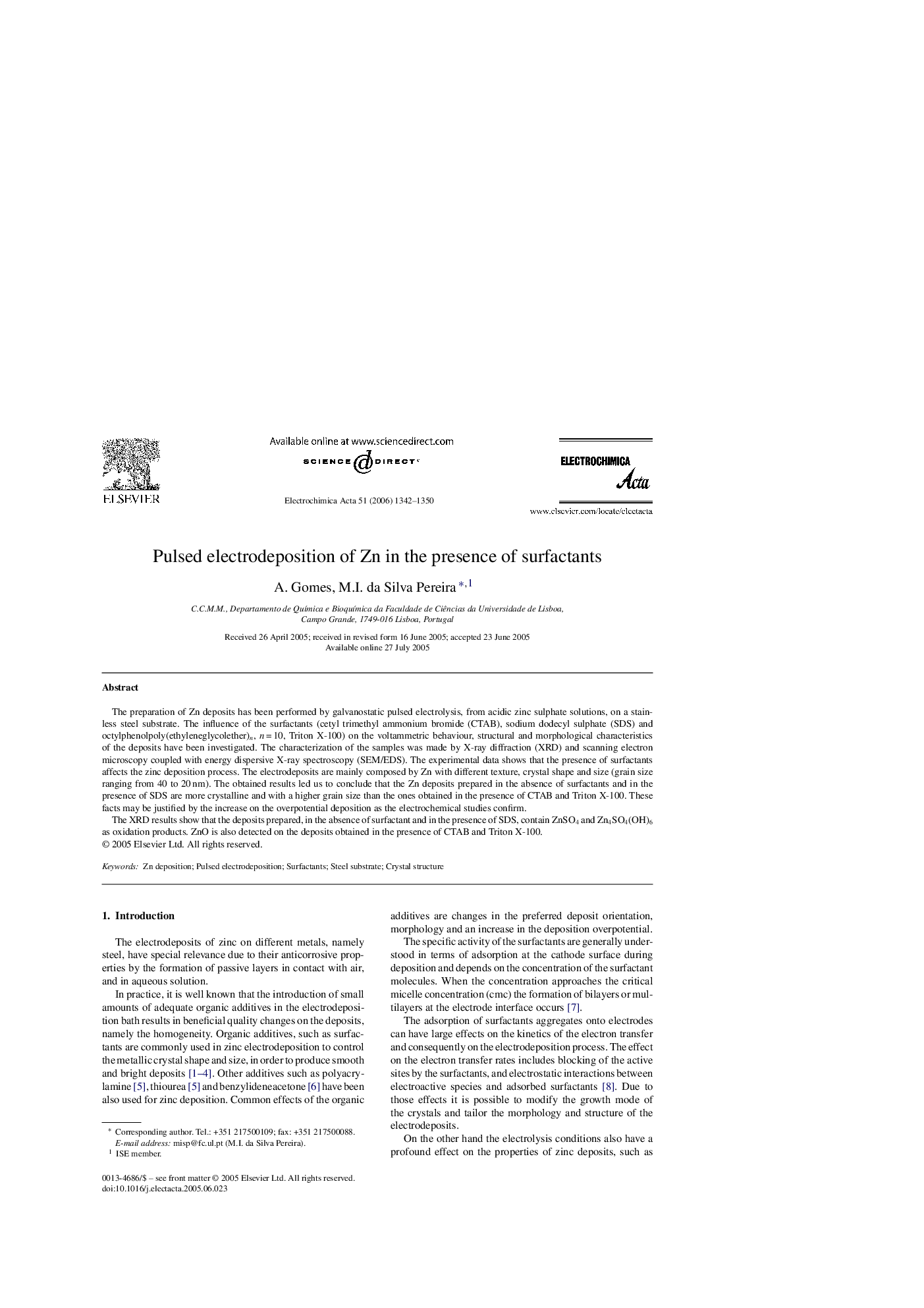 Pulsed electrodeposition of Zn in the presence of surfactants