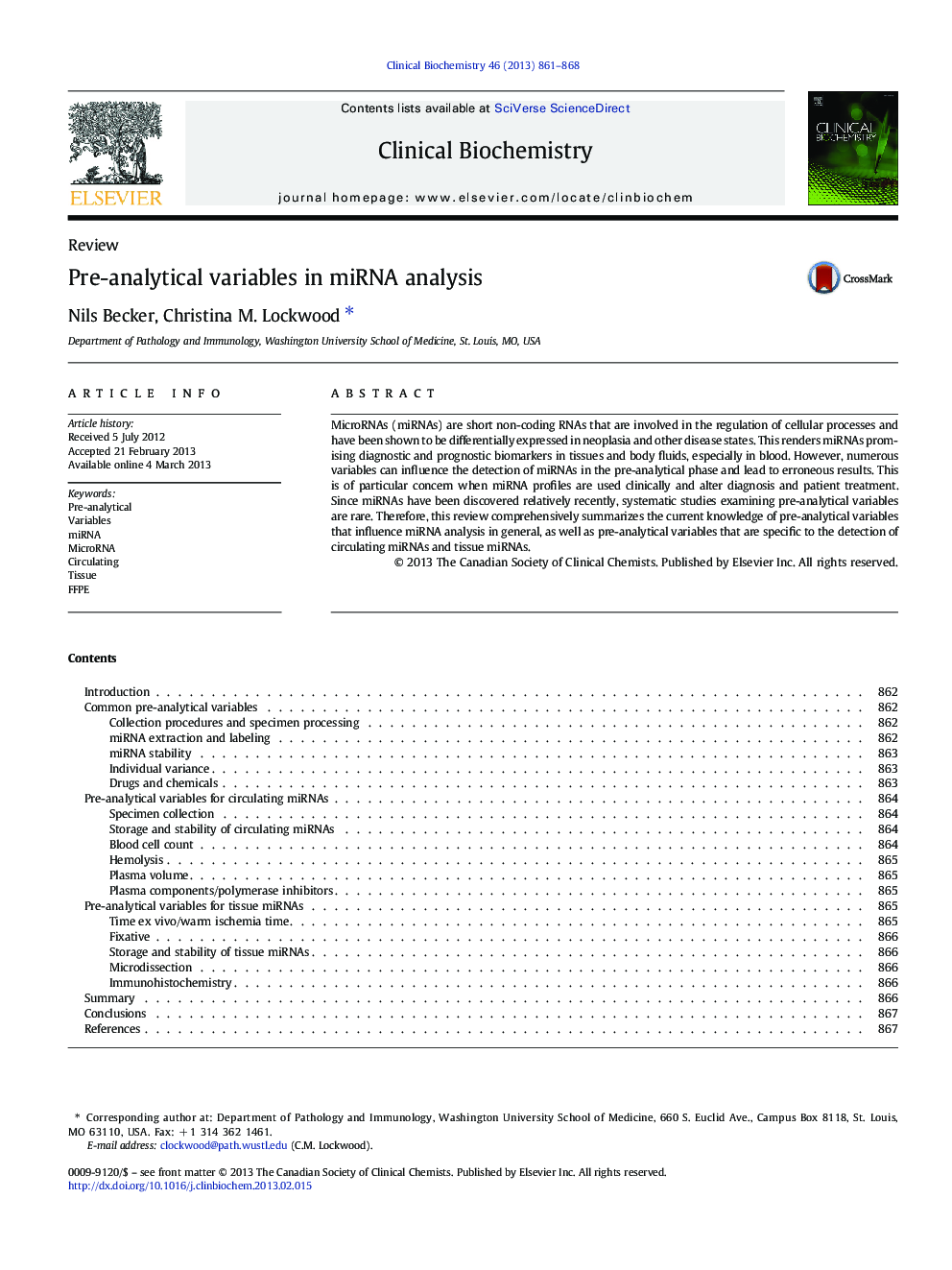 Pre-analytical variables in miRNA analysis