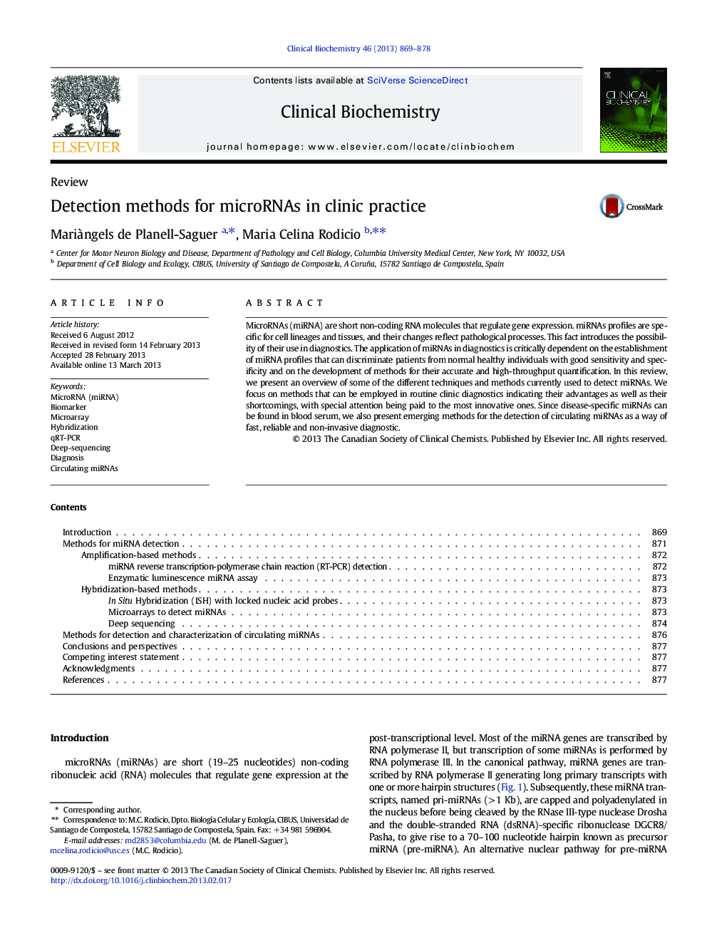 Detection methods for microRNAs in clinic practice