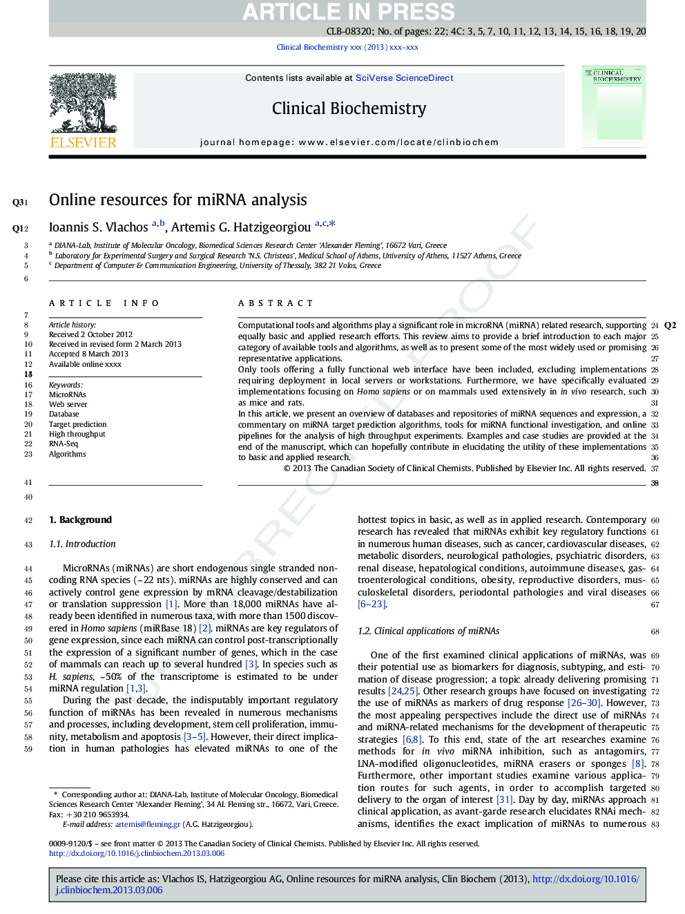 عکس صفحه اول مقاله: Online resources for miRNA analysis Online resources for miRNA analysis