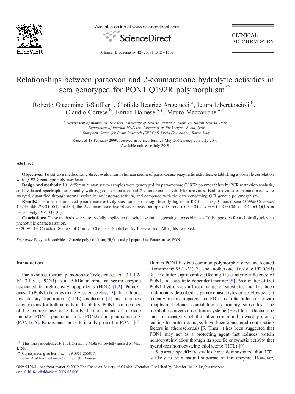 Relationships between paraoxon and 2-coumaranone hydrolytic activities in sera genotyped for PON1 Q192R polymorphism 