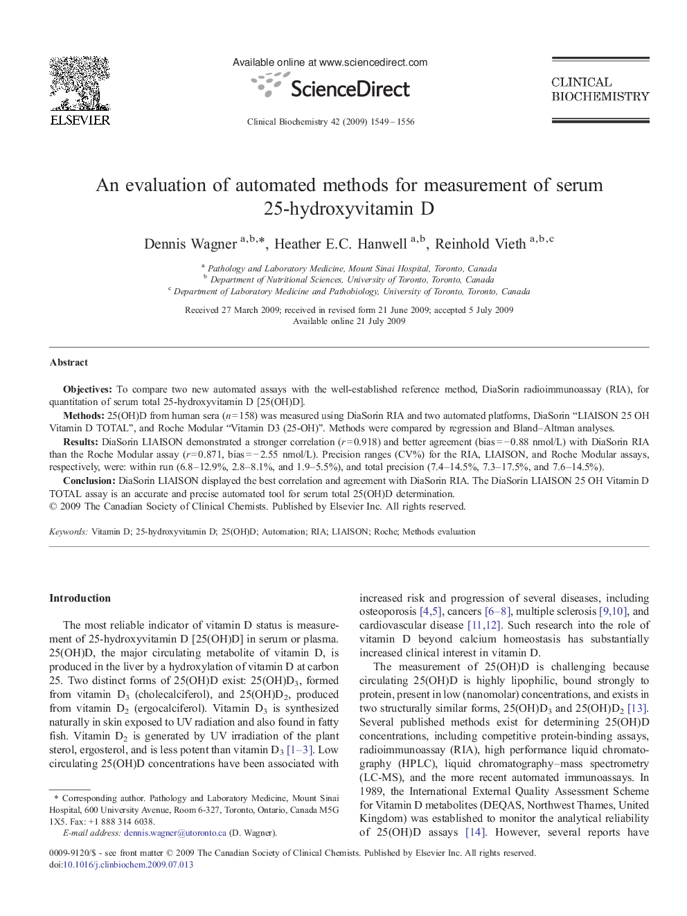 An evaluation of automated methods for measurement of serum 25-hydroxyvitamin D