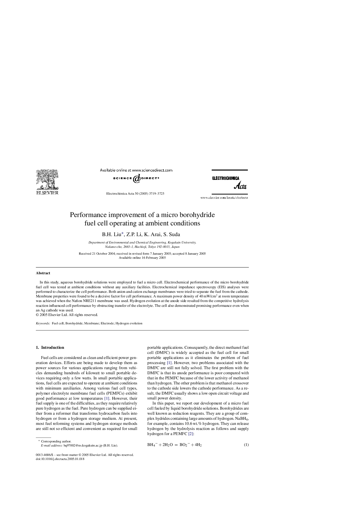 Performance improvement of a micro borohydride fuel cell operating at ambient conditions