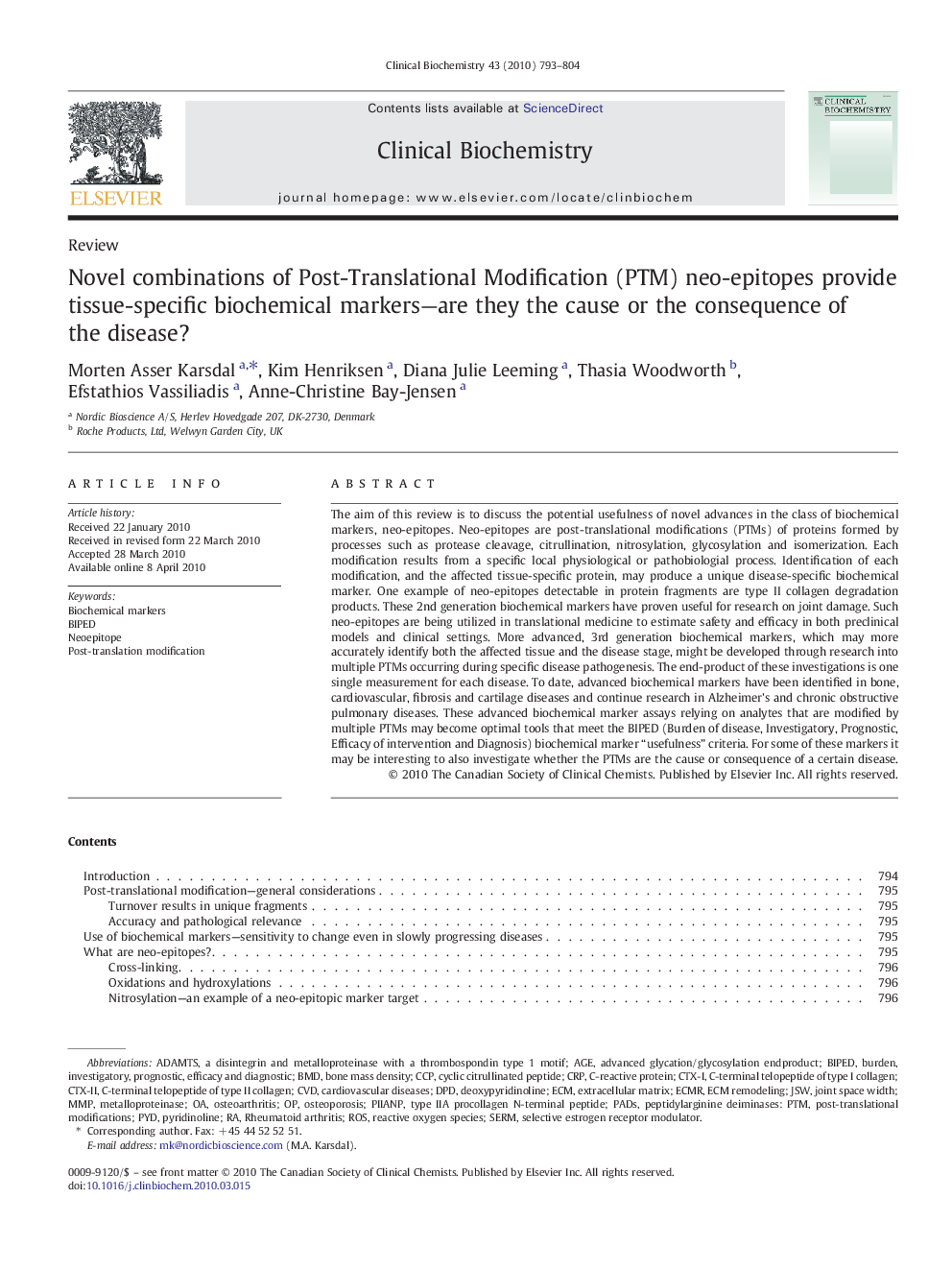 Novel combinations of Post-Translational Modification (PTM) neo-epitopes provide tissue-specific biochemical markers—are they the cause or the consequence of the disease?