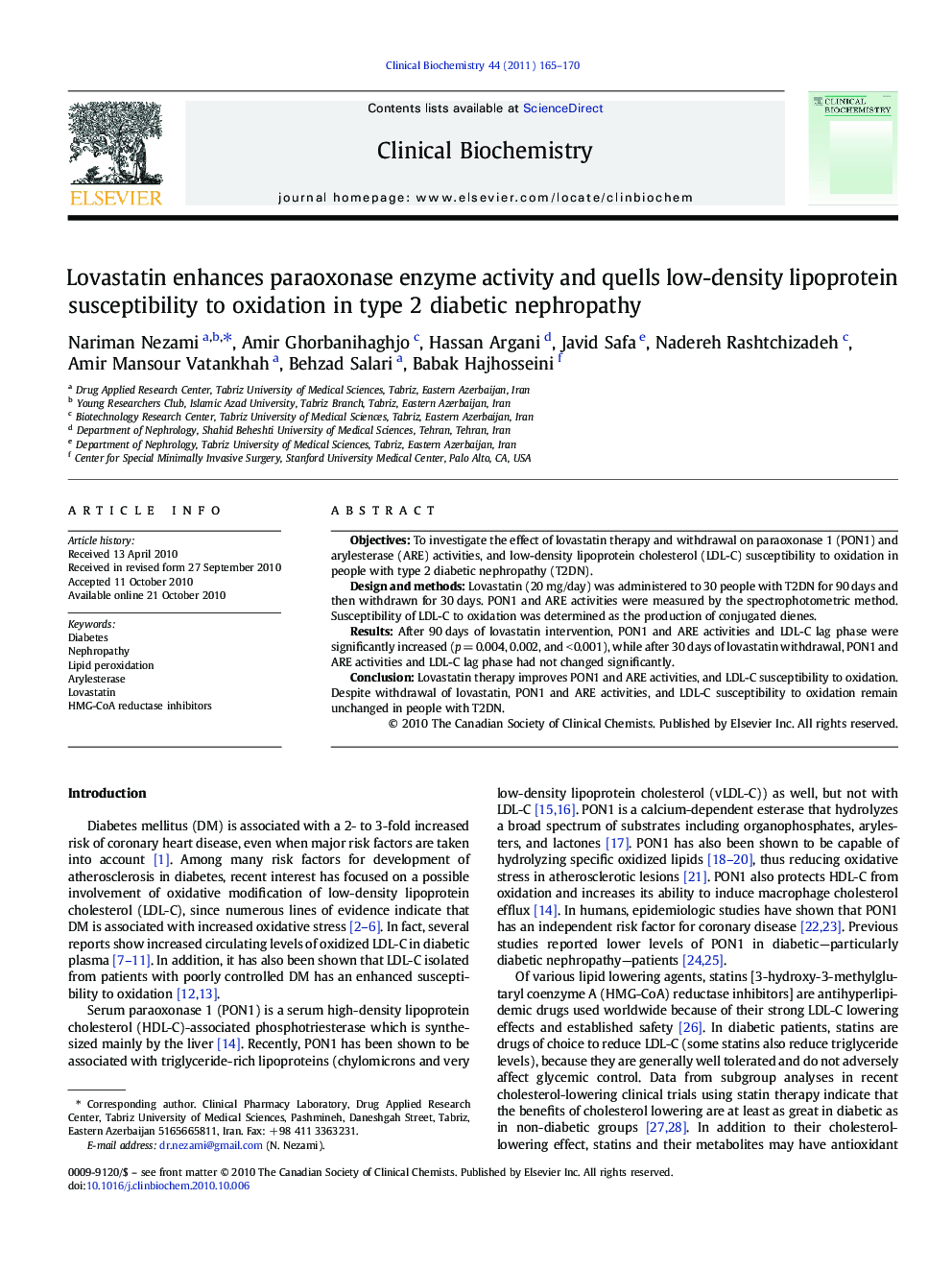 Lovastatin enhances paraoxonase enzyme activity and quells low-density lipoprotein susceptibility to oxidation in type 2 diabetic nephropathy