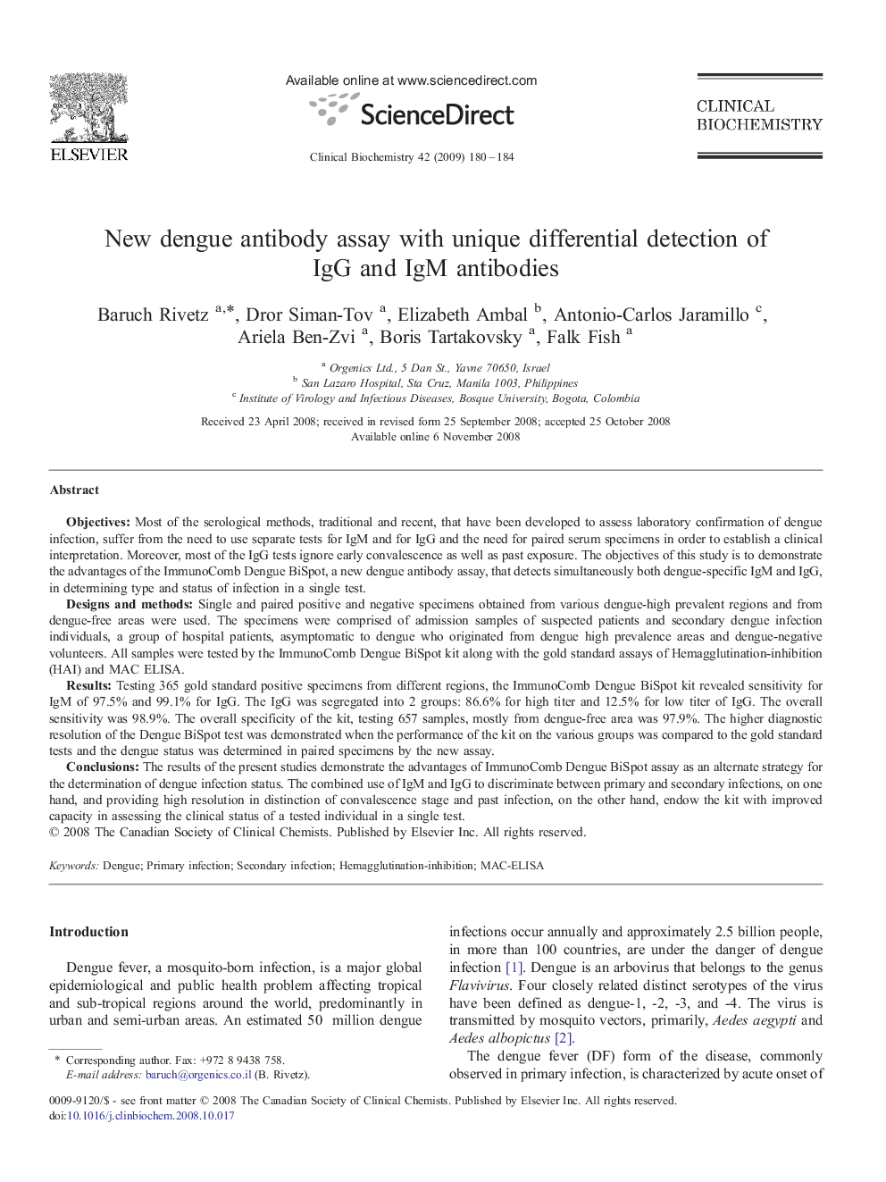 New dengue antibody assay with unique differential detection of IgG and IgM antibodies