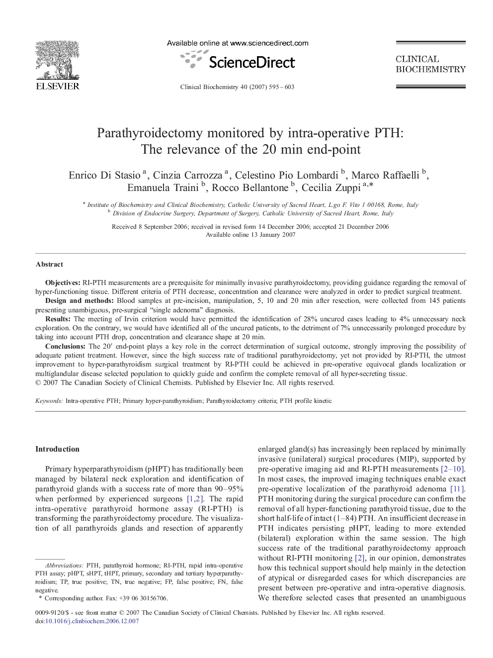 Parathyroidectomy monitored by intra-operative PTH: The relevance of the 20 min end-point