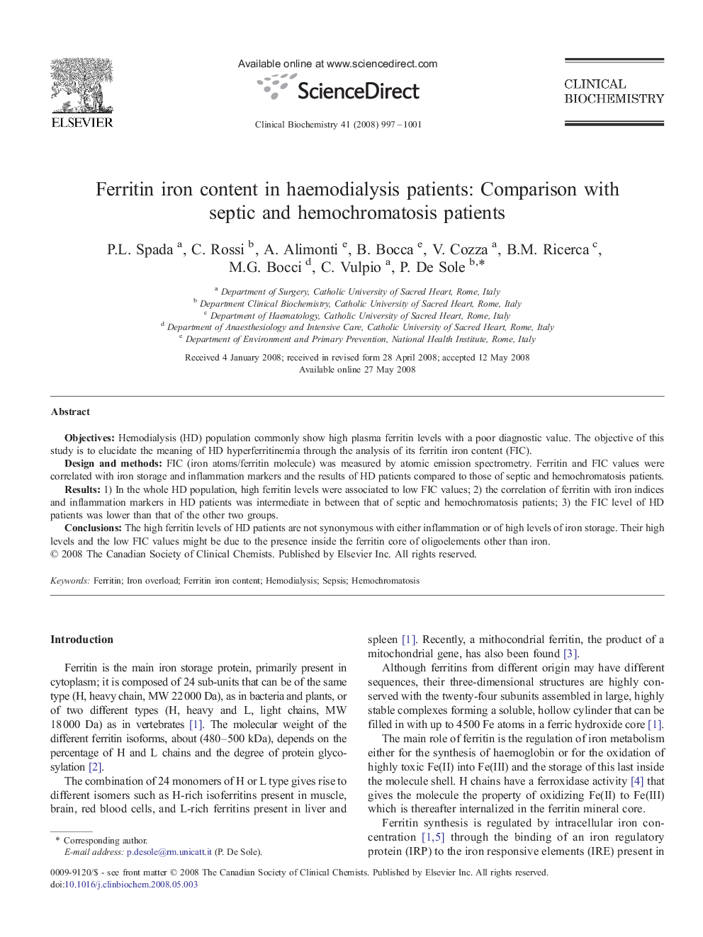 Ferritin iron content in haemodialysis patients: Comparison with septic and hemochromatosis patients