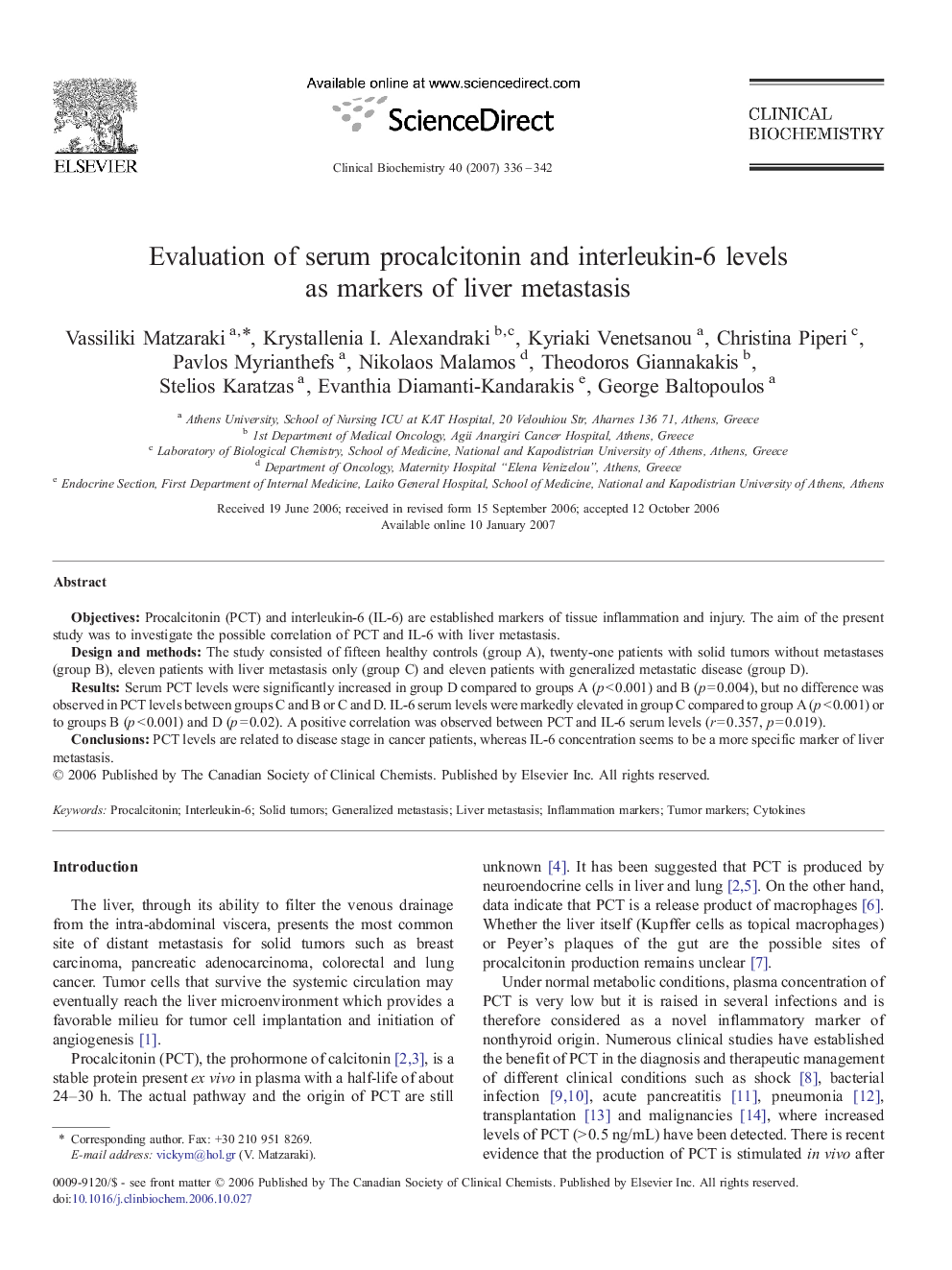 Evaluation of serum procalcitonin and interleukin-6 levels as markers of liver metastasis