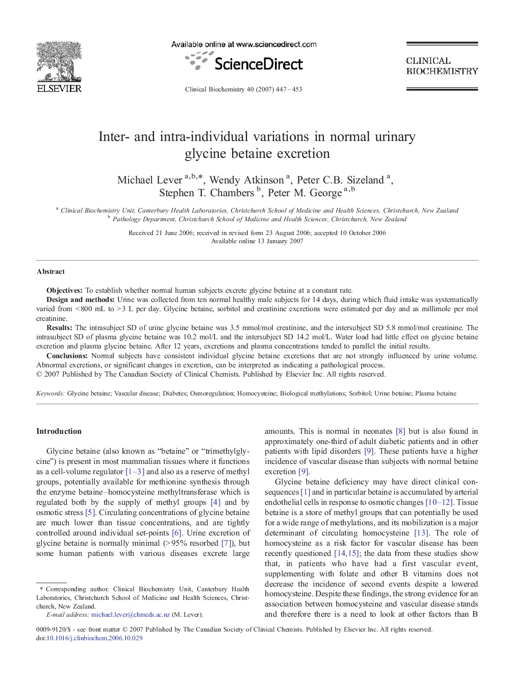 Inter- and intra-individual variations in normal urinary glycine betaine excretion