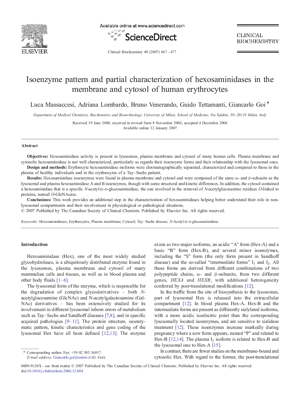 Isoenzyme pattern and partial characterization of hexosaminidases in the membrane and cytosol of human erythrocytes