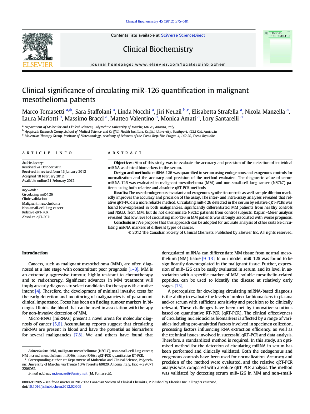 Clinical significance of circulating miR-126 quantification in malignant mesothelioma patients