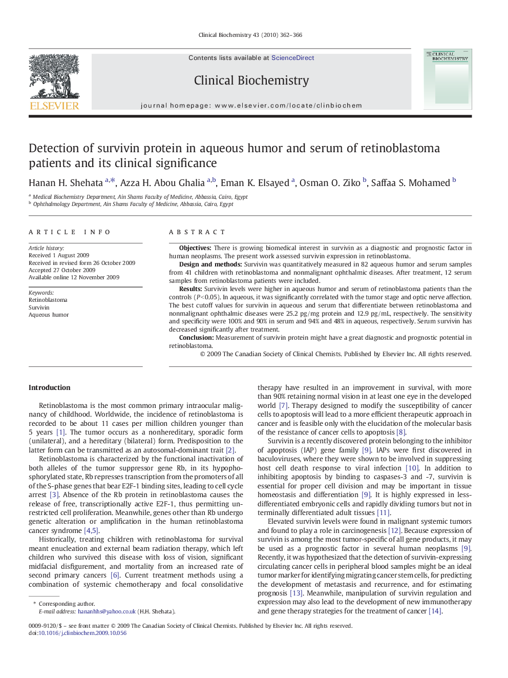 Detection of survivin protein in aqueous humor and serum of retinoblastoma patients and its clinical significance