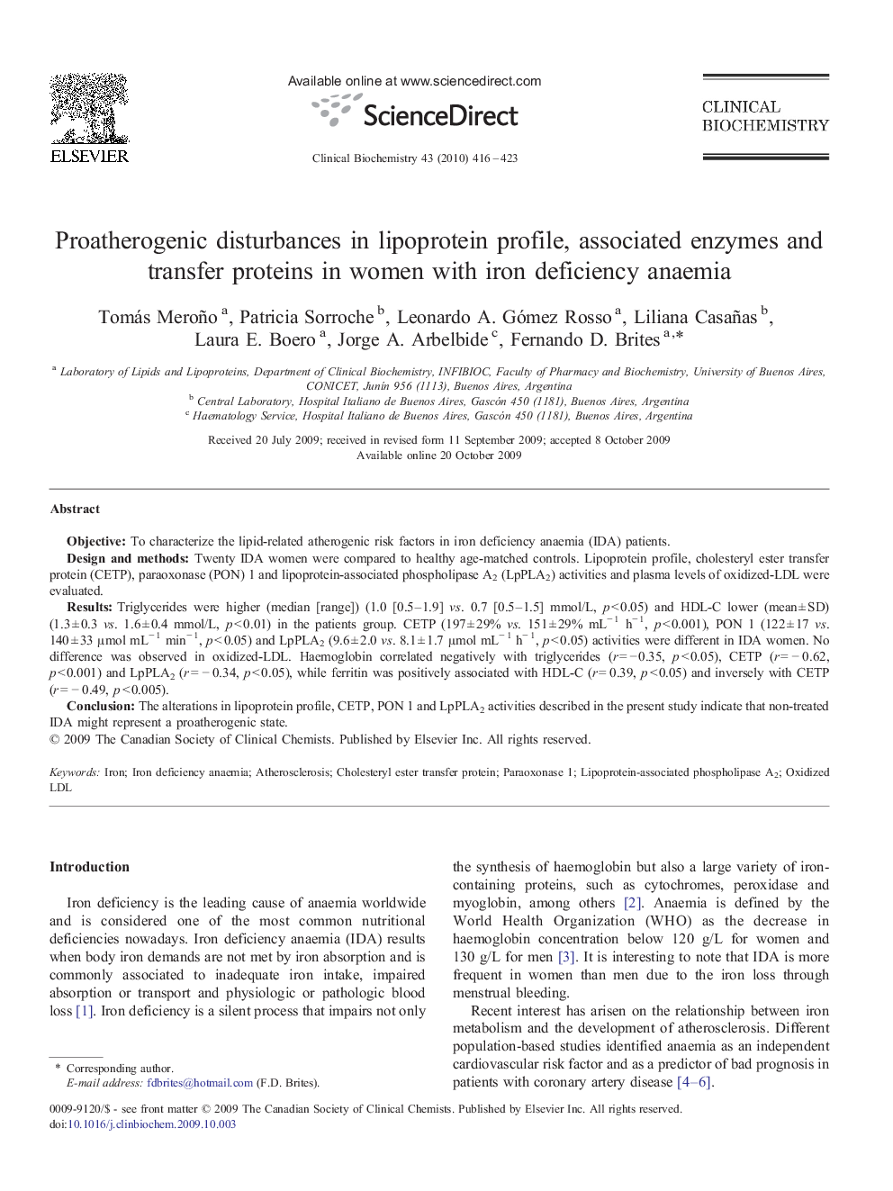 Proatherogenic disturbances in lipoprotein profile, associated enzymes and transfer proteins in women with iron deficiency anaemia