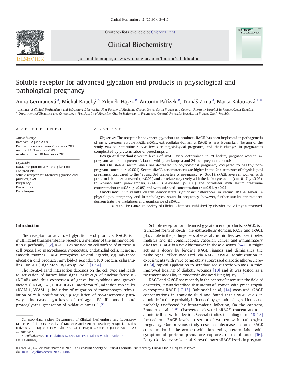 Soluble receptor for advanced glycation end products in physiological and pathological pregnancy