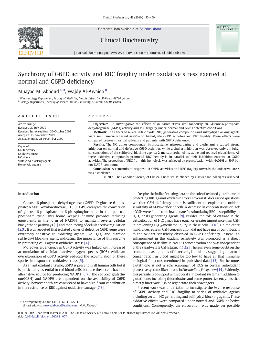 Synchrony of G6PD activity and RBC fragility under oxidative stress exerted at normal and G6PD deficiency