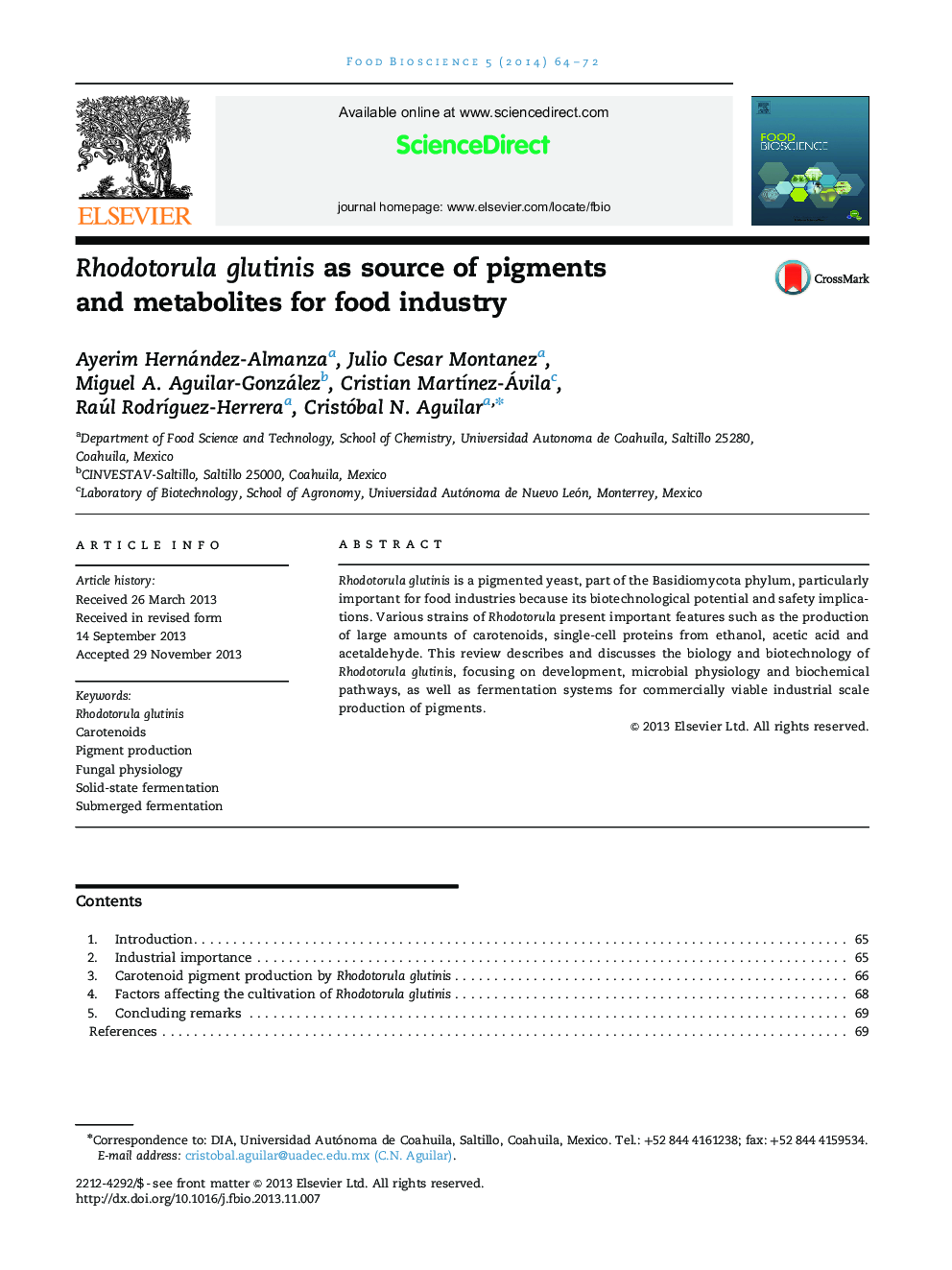 Rhodotorula glutinis as source of pigments and metabolites for food industry