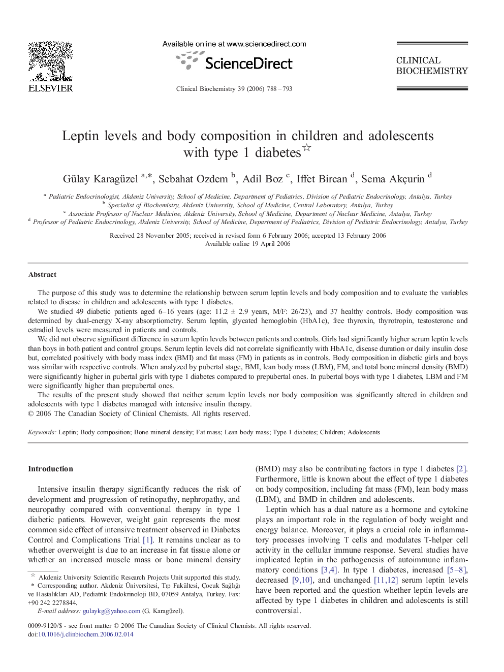 Leptin levels and body composition in children and adolescents with type 1 diabetes 