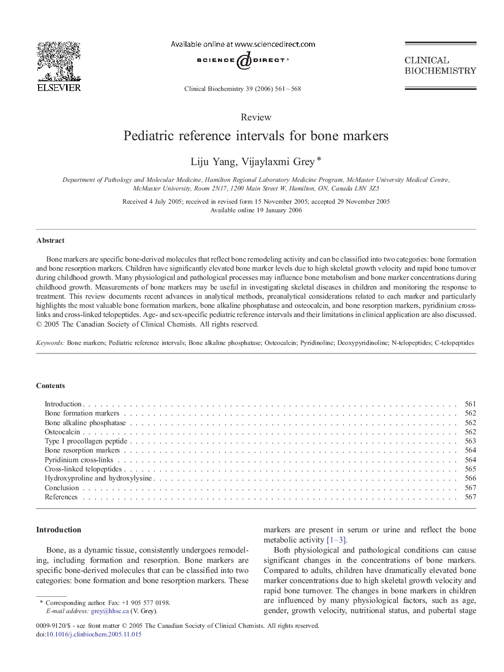 Pediatric reference intervals for bone markers