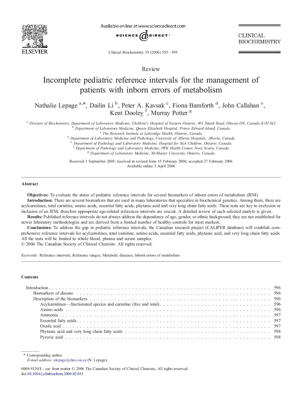 Incomplete pediatric reference intervals for the management of patients with inborn errors of metabolism