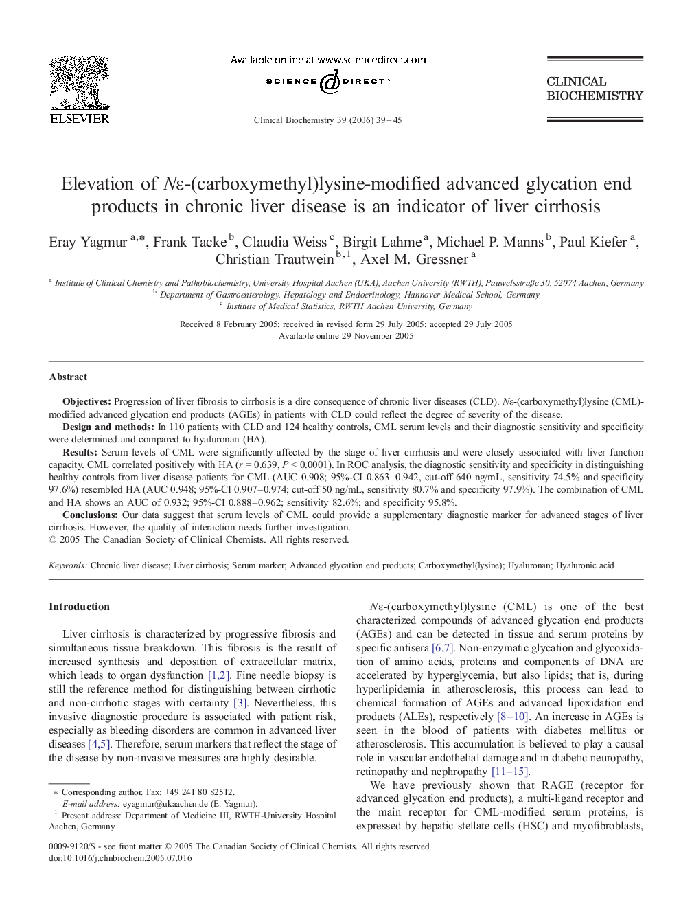 Elevation of Nε-(carboxymethyl)lysine-modified advanced glycation end products in chronic liver disease is an indicator of liver cirrhosis