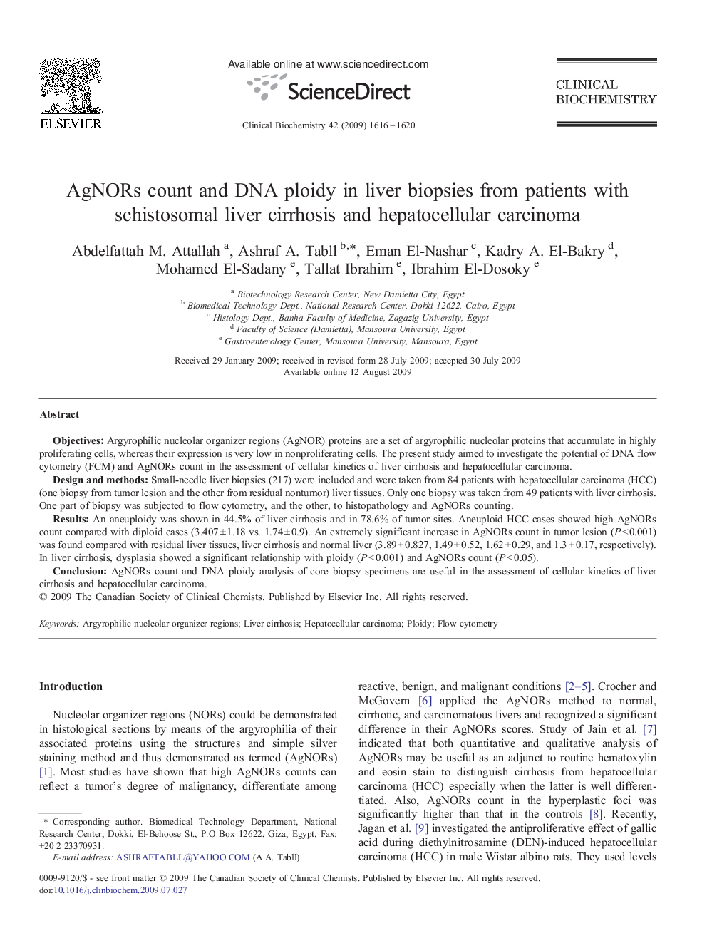 AgNORs count and DNA ploidy in liver biopsies from patients with schistosomal liver cirrhosis and hepatocellular carcinoma