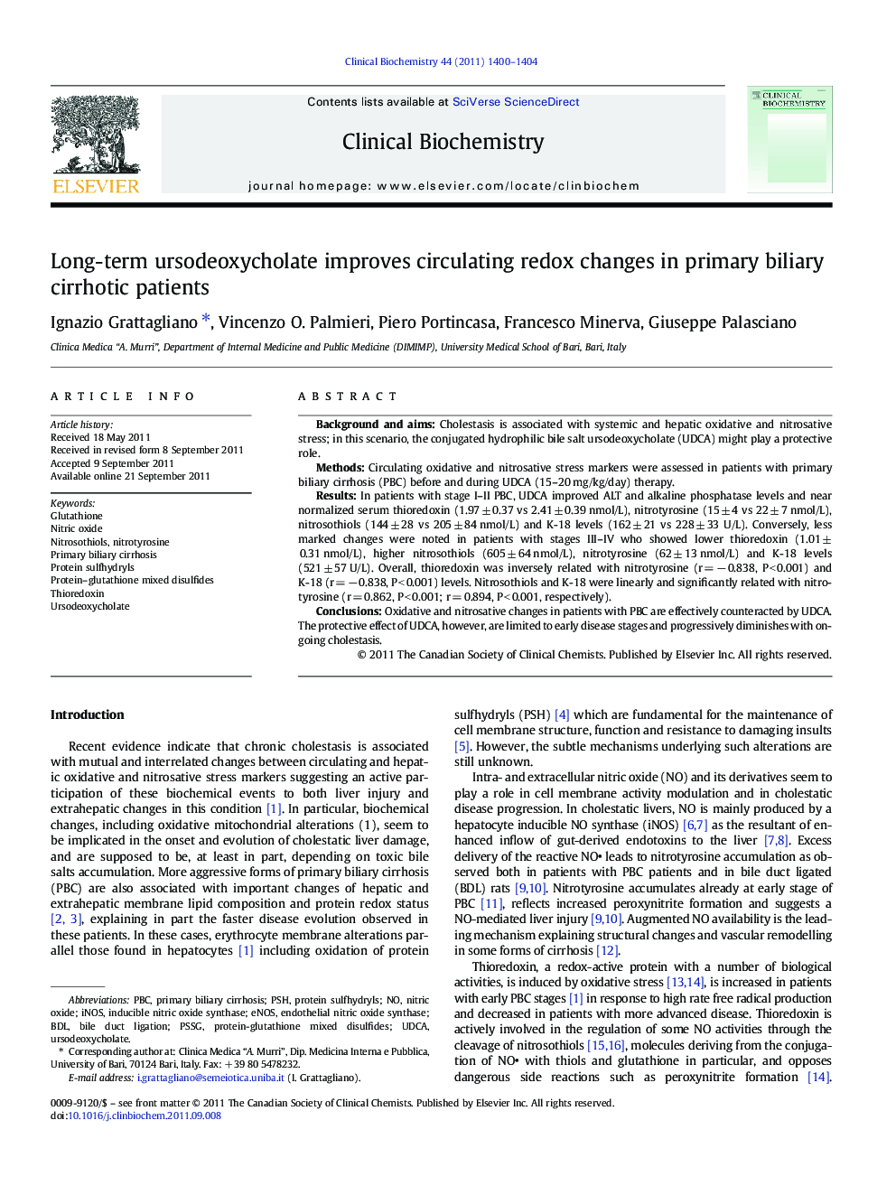 Long-term ursodeoxycholate improves circulating redox changes in primary biliary cirrhotic patients