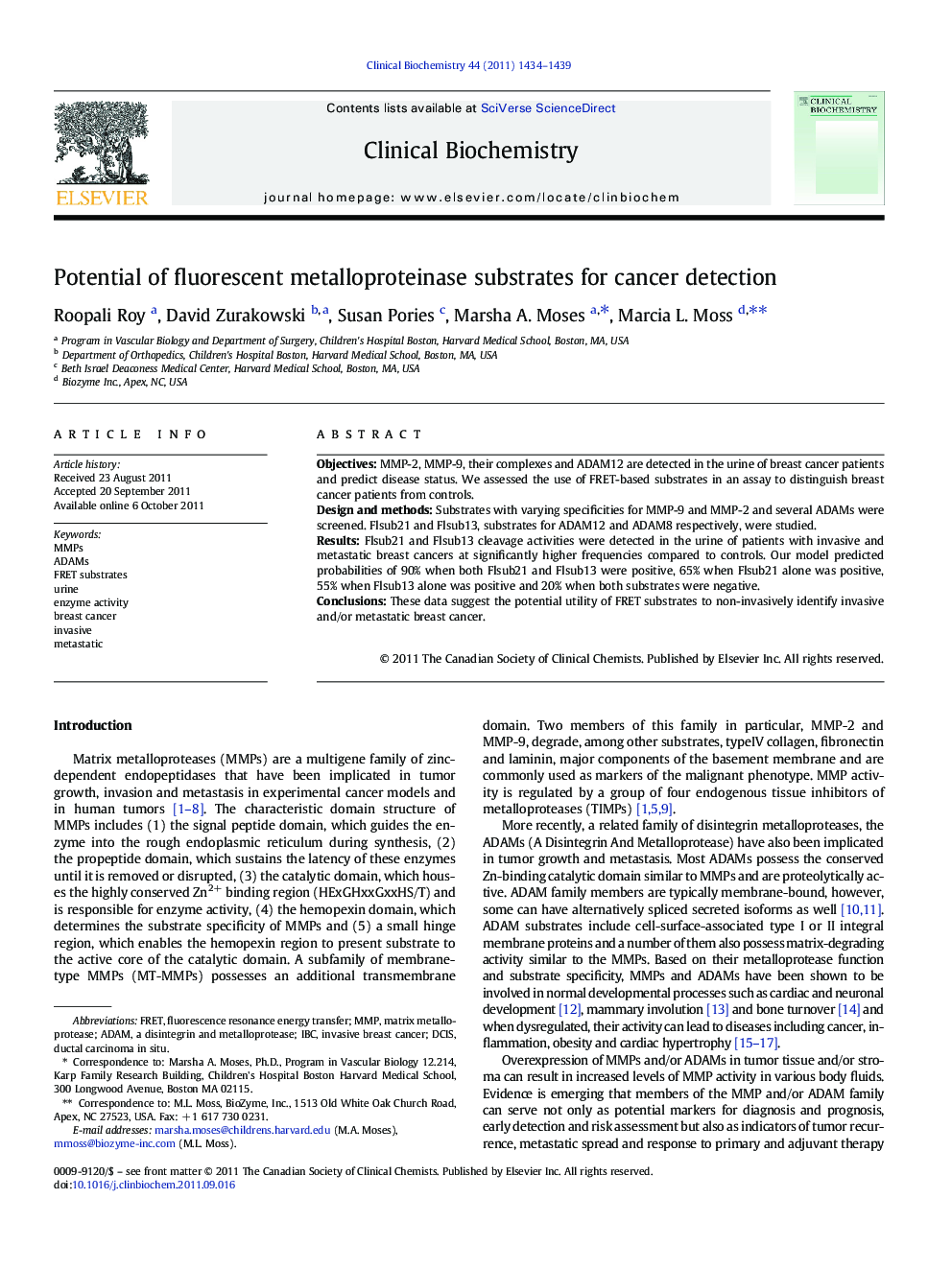 Potential of fluorescent metalloproteinase substrates for cancer detection