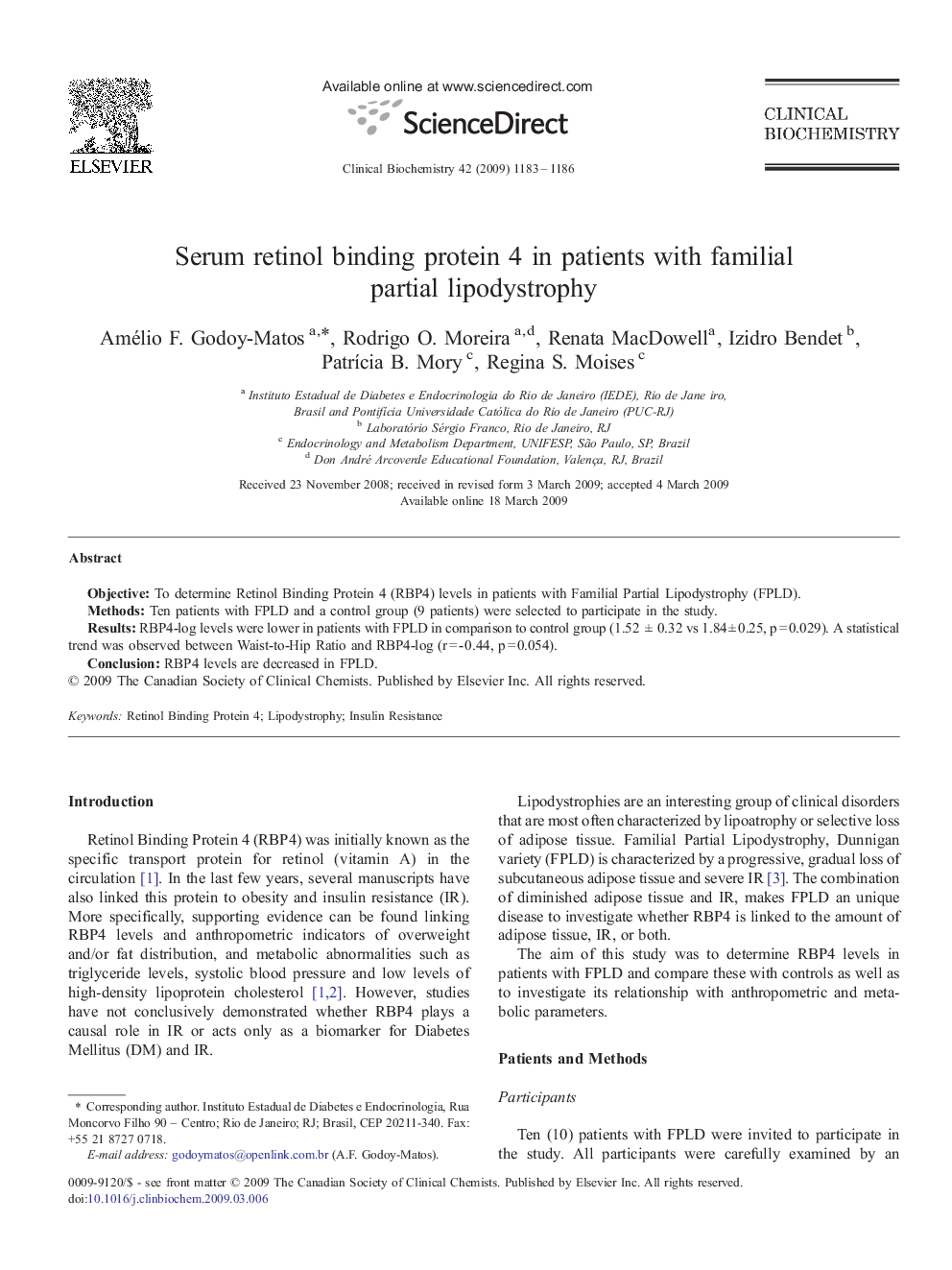 Serum retinol binding protein 4 in patients with familial partial lipodystrophy