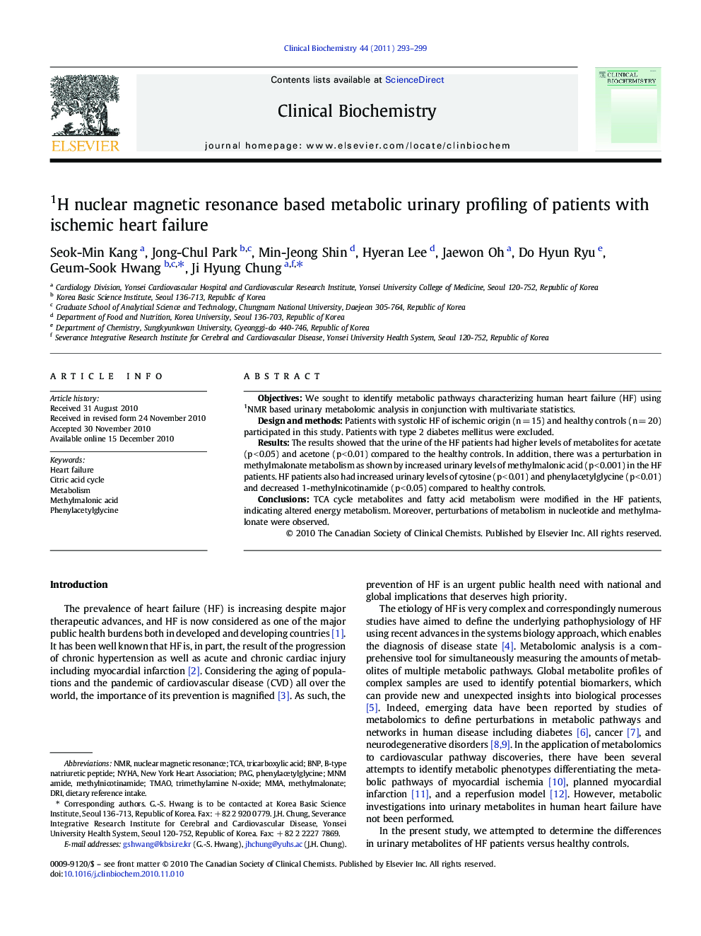 1H nuclear magnetic resonance based metabolic urinary profiling of patients with ischemic heart failure