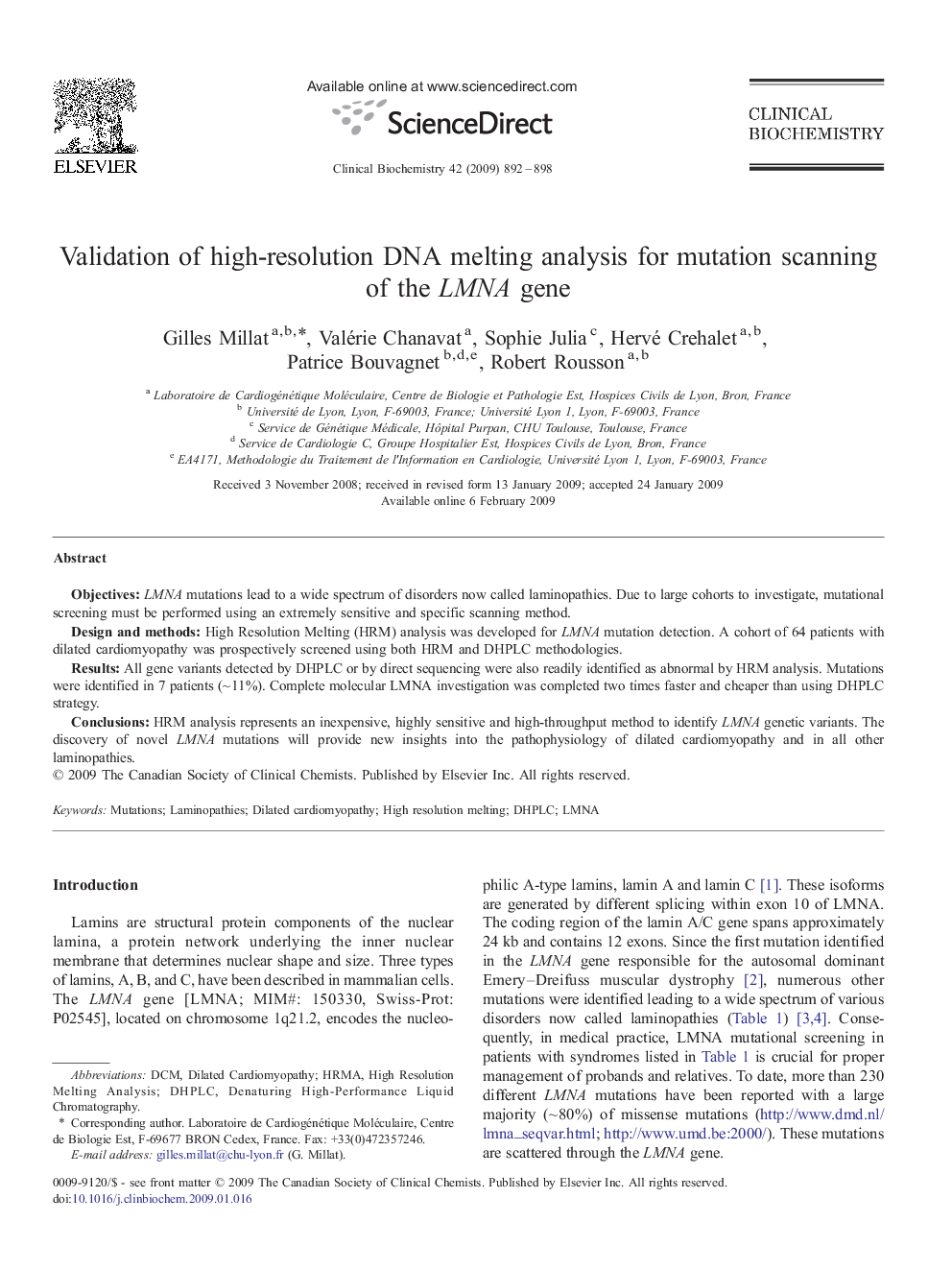 Validation of high-resolution DNA melting analysis for mutation scanning of the LMNA gene