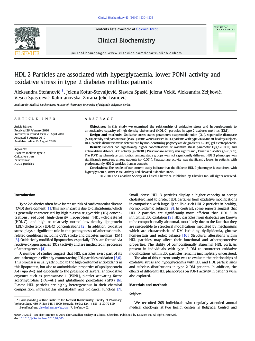 HDL 2 Particles are associated with hyperglycaemia, lower PON1 activity and oxidative stress in type 2 diabetes mellitus patients