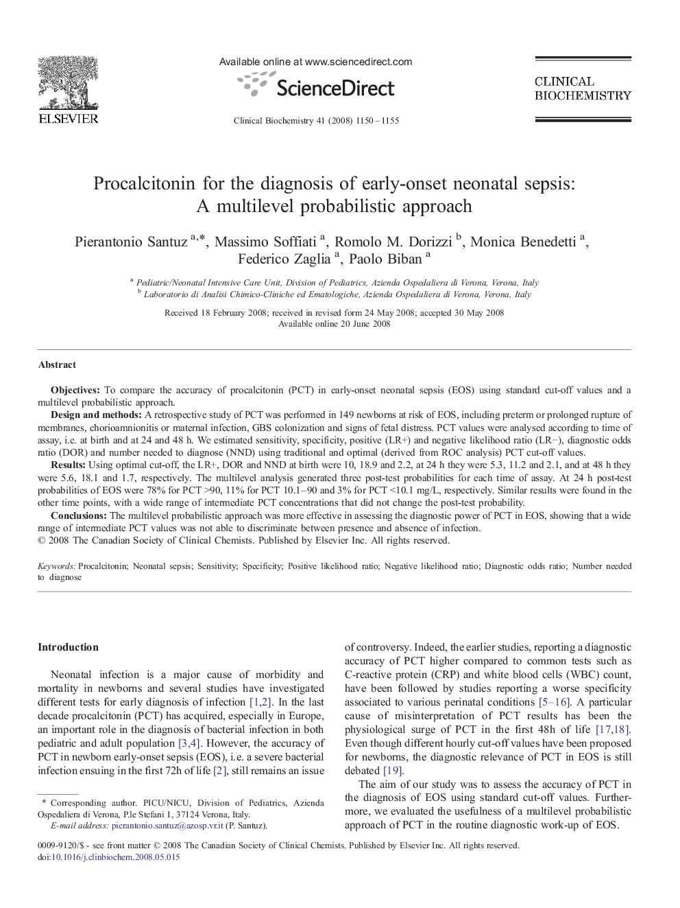 Procalcitonin for the diagnosis of early-onset neonatal sepsis: A multilevel probabilistic approach