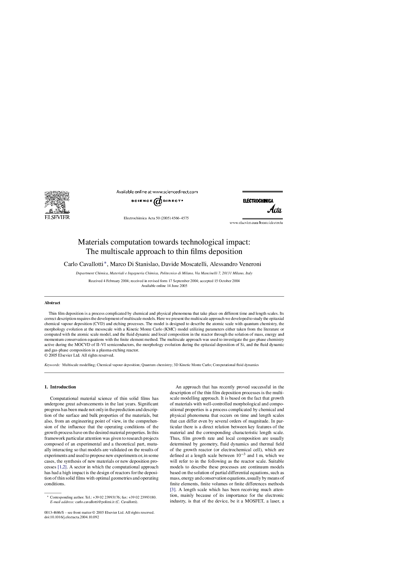 Materials computation towards technological impact: The multiscale approach to thin films deposition