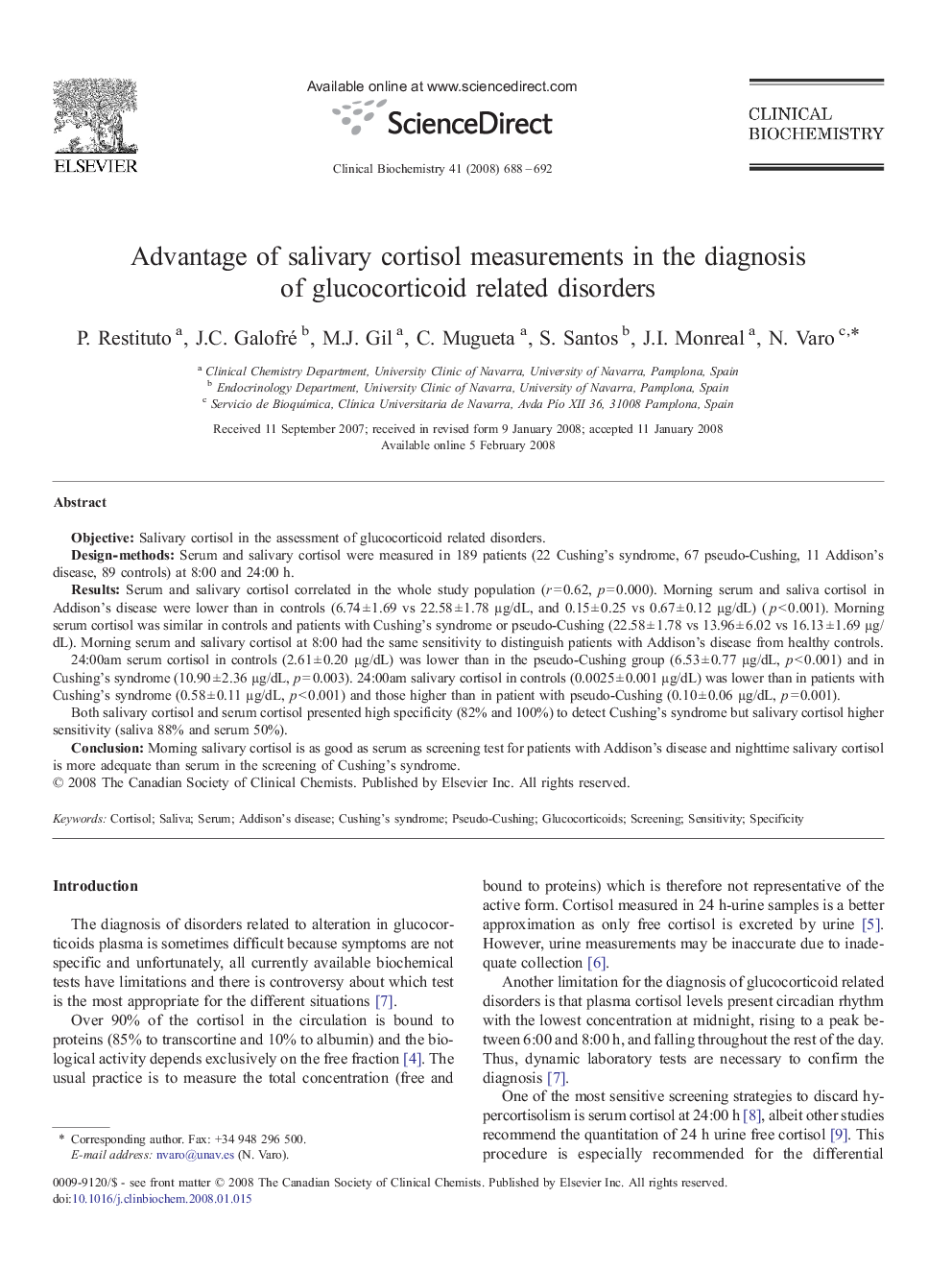 Advantage of salivary cortisol measurements in the diagnosis of glucocorticoid related disorders