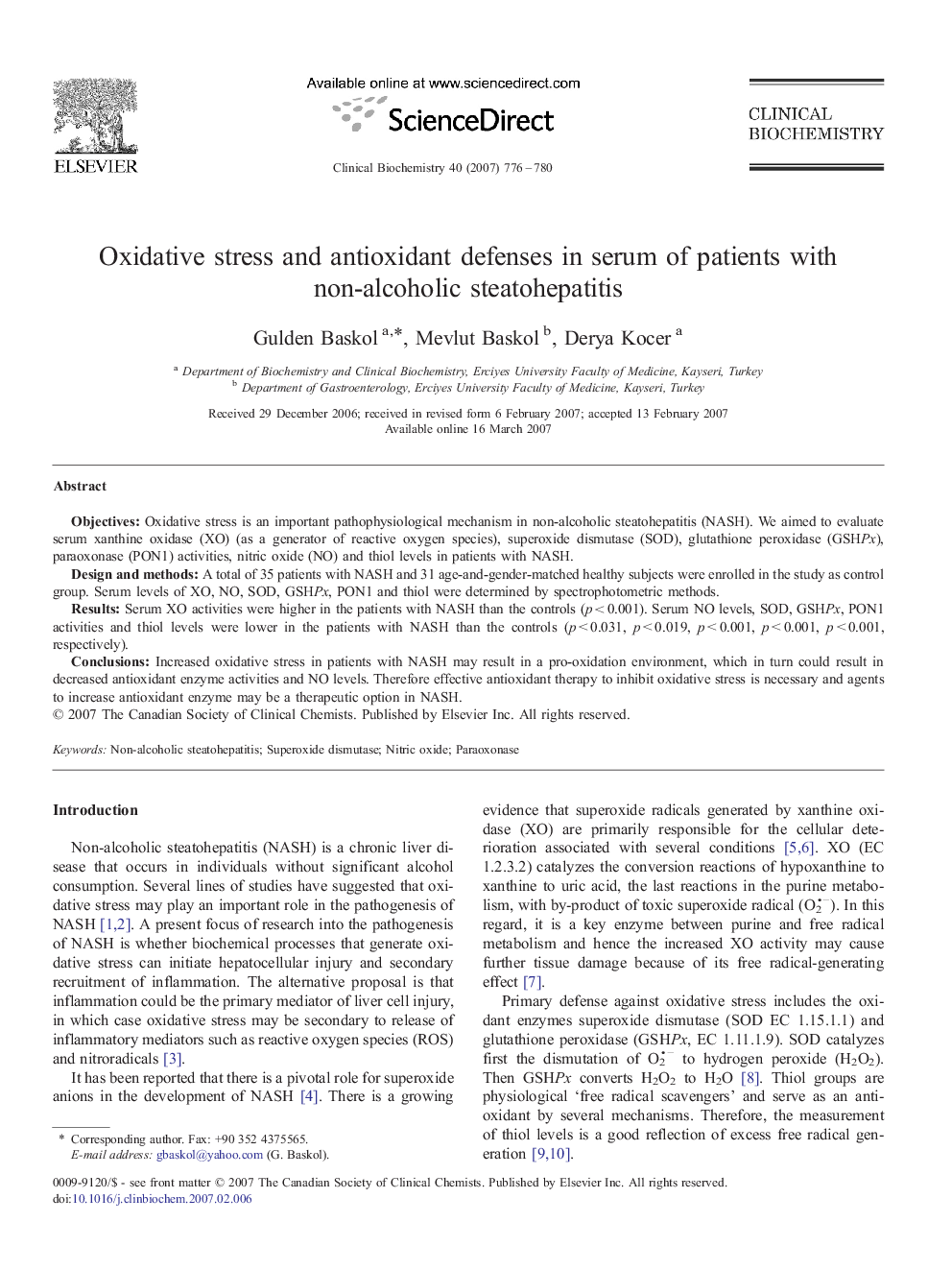 Oxidative stress and antioxidant defenses in serum of patients with non-alcoholic steatohepatitis