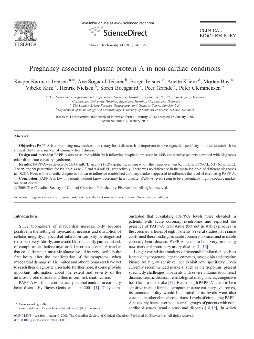 Pregnancy-associated plasma protein A in non-cardiac conditions