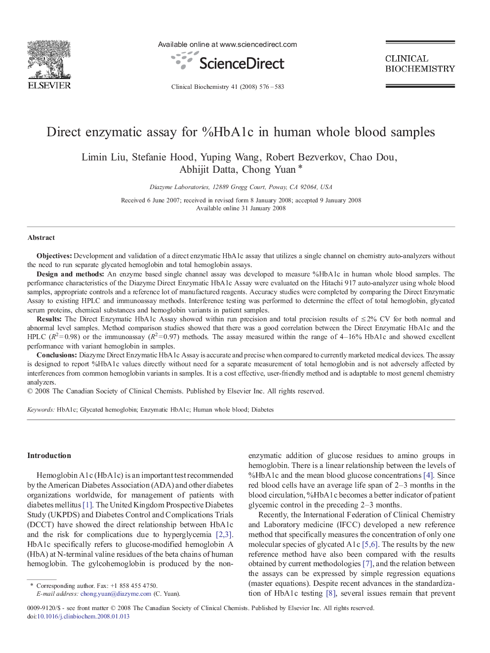 Direct enzymatic assay for %HbA1c in human whole blood samples