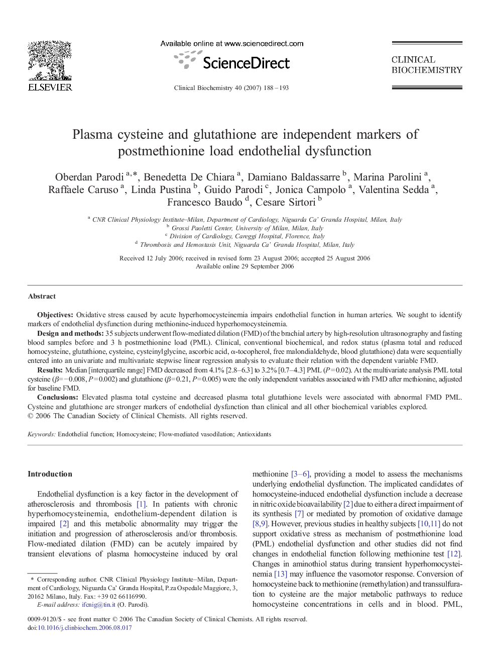 Plasma cysteine and glutathione are independent markers of postmethionine load endothelial dysfunction