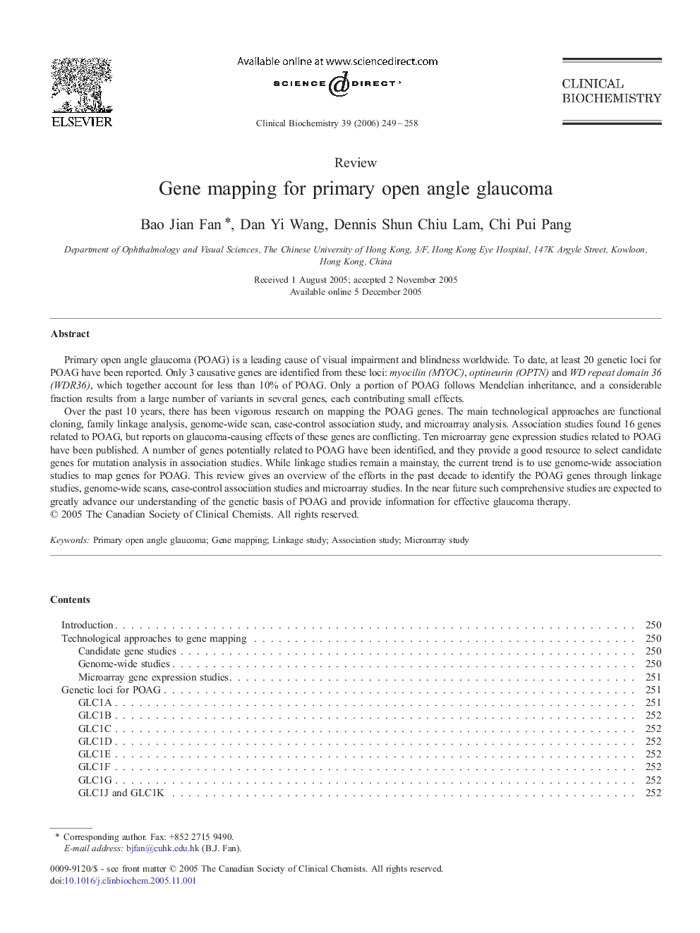 Gene mapping for primary open angle glaucoma