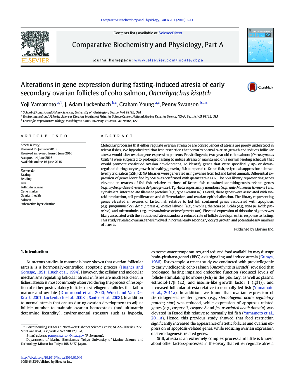 Alterations in gene expression during fasting-induced atresia of early secondary ovarian follicles of coho salmon, Oncorhynchus kisutch