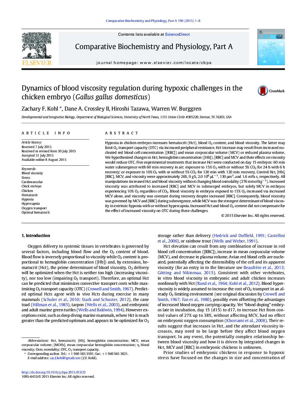 Dynamics of blood viscosity regulation during hypoxic challenges in the chicken embryo (Gallus gallus domesticus)